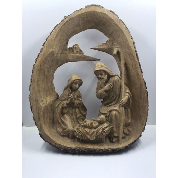 Ganz Log Nativity Figurine Christmas Decoration, Brown, 11"" - Picture 1 of 2